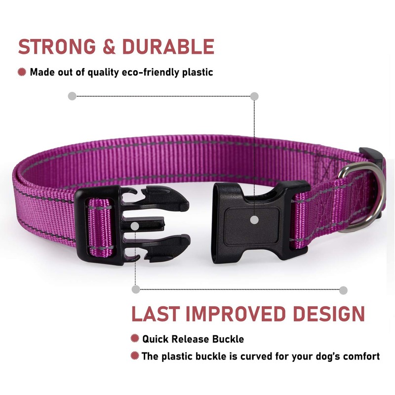 Reflective Dog Collar with Buckle Adjustable Safety Nylon Collars for