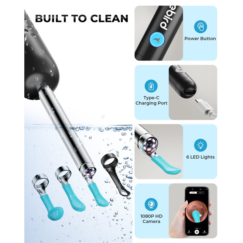 Ear Wax Removal Tool Camera, R1 Upgraded Anti-Fall Off Eartips