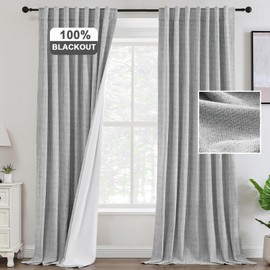 100% Blackout Linen Curtains for Bedroom Living Room Darkening Total Black Out 96 Inch Length Chenille Curtains Back Tab Modern Farmhouse Thermal Insulated Boho Drapes, 52" W x 96" L, Glacier Gray