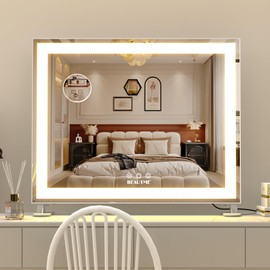BEAUTME Vanity Mirror With LED Lights - Tabletop Hollywood Makeup Mirror for Bedroom - Aluminium Frame, 48.540.5cm, White