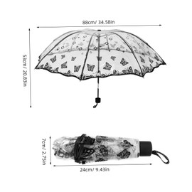 Healvian Foldable Umbrella Black Floral Pattern Compact Travel Umbrella for Rain and Sun Lightweight Waterproof Design for Outdoor Use