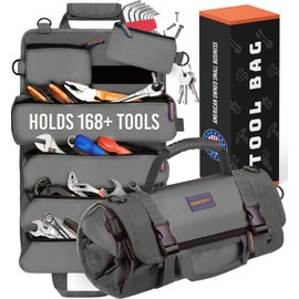 TOUGHEST Roll Up Tool Bag Organizer - 7 Pouches (3 Detachable) Compact Portable Tool Storage Box - 1680D Waterproof Small Tool Bag for Car - Gifts for Dad Mechanic Electrician