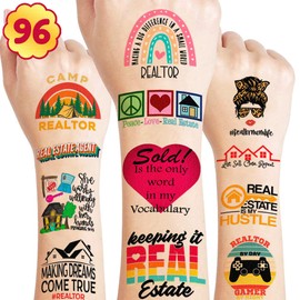 Funny Realtor Estate Agent Tattoo Stickers Temporary Tattoos Themed Birthday Party Decorations Supplies Favors Decor House Referrals Lovers 96 PCS Gifts for Women Men Boys Girls Rewards Carnival