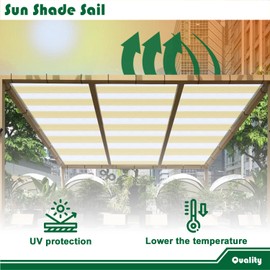 Goleray Sun Shade Sail 9'x28' Straight Edge with Grommets Rectangle Sunsail for Garden Awning Patio Canopy Gazebo Sun Shelter Weather Resistant 180GSM Heavy Duty, Beige White Strip