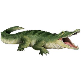 Beistle Jointed Crocodile Decoration, One-Sided Printed Reptile Cutout Wall Décor for Australian, International, Zoo Animal Birthday or Mardi Gras Party Themes, 14" x 3' 4.25”