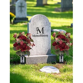 Memobloom Red Cemetery Flowers for Grave: 2 Pcs Peony Grave Flower Bouquets for Cemetery Decorations - Spring Outdoor Gravesite Flowers with Vase