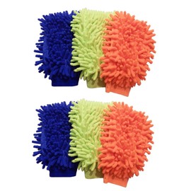 Lab88 Microfiber House Cleaning and Car Wash Mitts- Double Sided Chenille Microfiber Glove - Dynamic Microfiber Cleaning Cloth Mitten FITS Adult Hand (Multi-Color, 6-Pack)