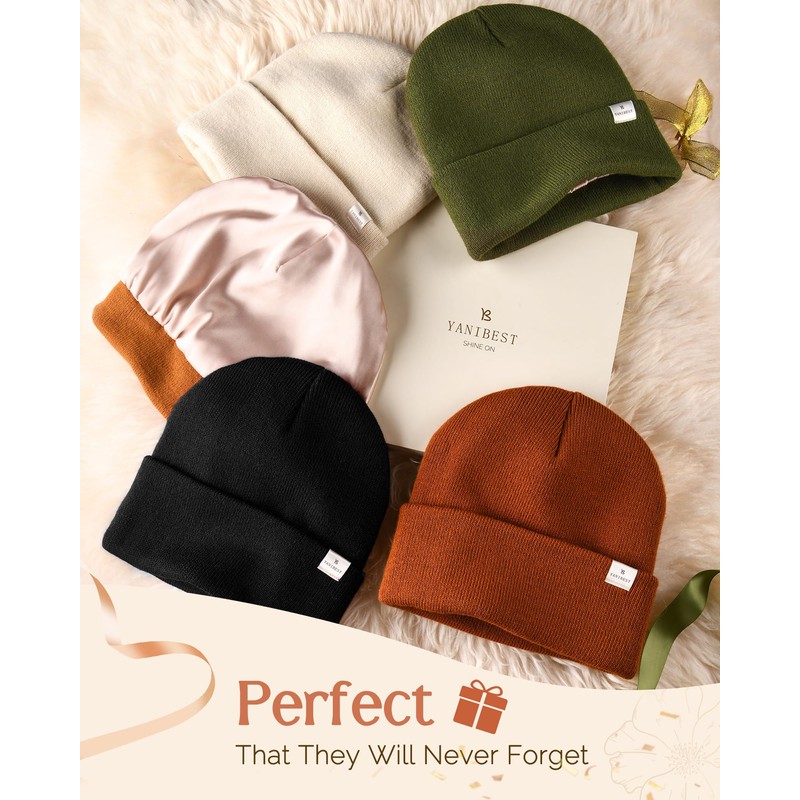 YANIBEST - Gorro de punto con forro de satén para