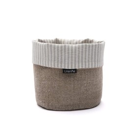 LinenMe Beige Natural Striped Linen Cotton Basket Jazz, MEDIUM (20 x 20 cm)