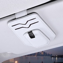 Coolicee Car Storage Glasses Card Holder Neodymium Magnet Glasses Card Storage Genuine Leather Sunglasses Clip Convenient to Secure Car Sun Visor Car Coin 2 in 1 Car Storage Glasses Holder (Gray)