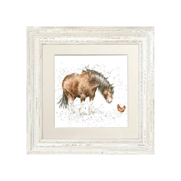 Wrendale Designs "Farmyard Friends " Horse Picture In White Wood Frame and Mount