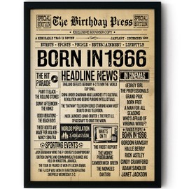 Stuff4 59th Birthday Poster Framed - Born In 1966 Vintage Newspaper - Happy 59th Birthday Gifts for Women Men Retro Back In 1966, 8x10 Inch Fifty-Nine Fifty-Ninth Decor Decoration Bday Party