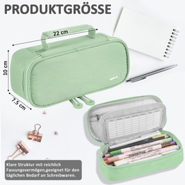 wonsar Pencil Case Pencil Case Large Capacity Case 4 Compartments Pencil Case Girls Boys Teenagers Pencil Case for School & Office, Green, simple