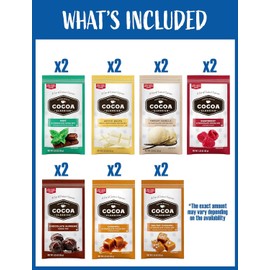 Hot Cocoa Mix Gift Set – 14 Count, 7 Flavors | Cozy Hot Chocolate Sampler Box for Students, Coworkers, Teens, Family & Friends