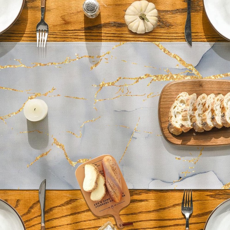 Spring Table Runner Marble Blue Gold Black Grey Farmhouse Retro