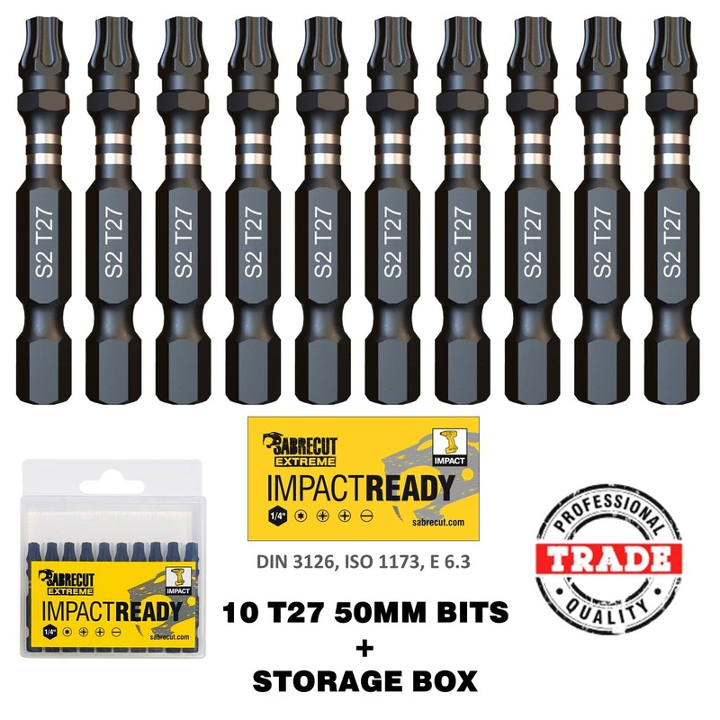 10 x SabreCut SCTX2750_10 50mm TX27 T27 Impact Screwdriver Driver