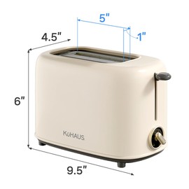 KuHAUS Retro 2 Slice Toaster, 6 Browning Control, Dust Cover, Removable Crumb Tray, Cord Storage, Vintage Design for Bread & Waffles (Ivory)
