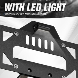 YZONA JL Spare Tire License Plate Frame with LED Light Compatible with 2018 2019 2020 2021 2022 2023 2024 Jeep Wrangler JL JLU Unlimited, Licence Bracket Holder Rear Relocation Mounting, Black