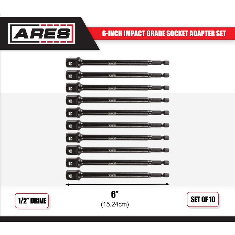 ARES 70391-10-Piece 1/2-Inch Drive 6-Inch Impact Grade Socket Adapter Set