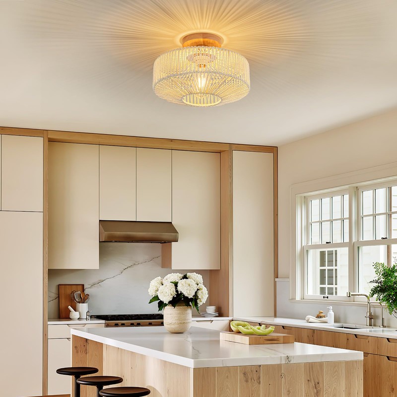 Rattan Light Fixtures Ceiling Flush Mount Boho Chandelier Bedroom Chandelier