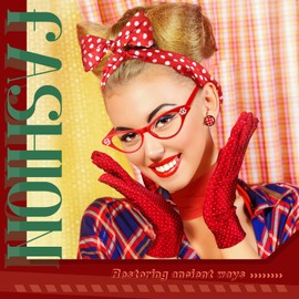 7 Pcs 50's Women Costume Accessories Scarf Polka Dot Cat Eye Glasses Bandana Tie Headband Earrings Gloves Waistband(Red)