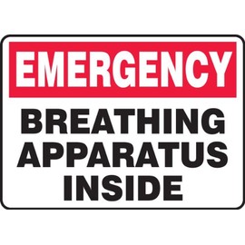 Accuform MFSD572VA Aluminum Safety Sign, Legend "Emergency Breathing Apparatus Inside", 10" Length x 14" Width, Red/Black on White