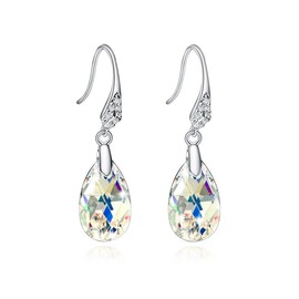 KEETEEN Dream Shine 925 Sterling Silver Color-Change Crystal Drop Dangle Earrings for Women, Silver, crystal