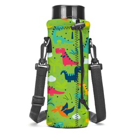 AMARY 750ML Neoprene Water Bottle Carrier Bag with Adjustable Shoulder Strap,Insulated Water Bottle Cover for Stainless Steel/Glass/Plastic Bottles 24OZ (dinosaur)