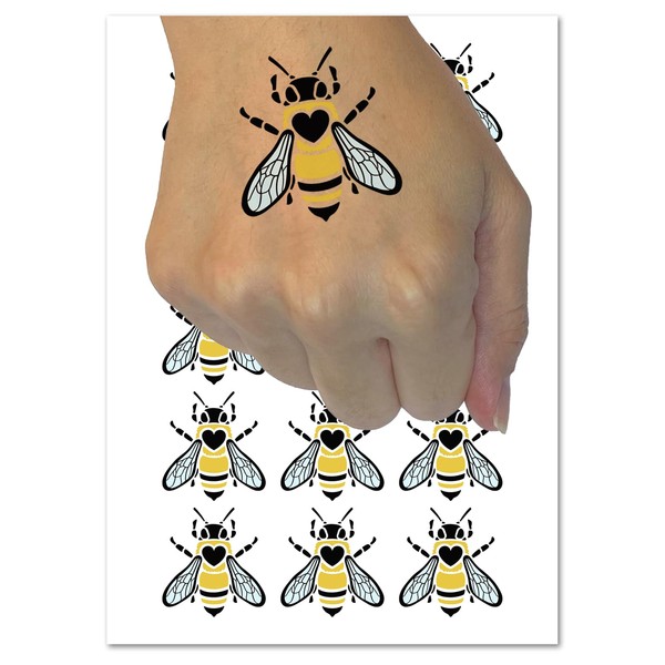 Honey Bee with Heart on Back Temporary Tattoo Water Resistant