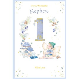 Nephew 1st Birthday Card Age 1 Catkin Pixie 9" x 6" Lovely Verse