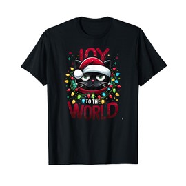 Funny Christmas Black Cat Joy to The World T-Shirt