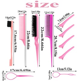 Styling Hair Brush Set,Bristle Hair Brush Tail Comb Edge Brush,for Edge & Back Brushing,Teasing Bristle, Rat Comb Hair Styling, Flyaways Control and edge Combing. (Pink, 10 Pcs)
