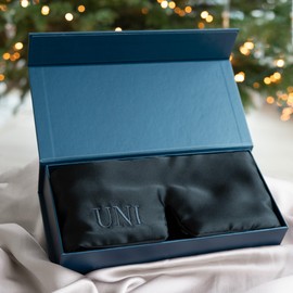 UNI Good Night 100% Mulberry Silk Sleep Mask with Adjustable Headband for Men and Women, Large Sleeping Mask, Black