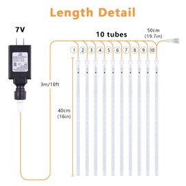 Aluan Christmas Lights Outdoor Meteor Shower Rain Lights, 40cm/16inch 10 Tubes 360 LEDs Waterproof Falling Rain Hanging Lights with UL Plug for Christmas Holiday Party Home Garden Decor, Warm White