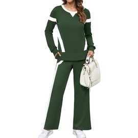 SHESHOW Sweat suits Womens 2 Piece Outfits Color Block Tracksuit Wide Leg Sweatpants Matching Sets Lounge Set for Women Dark Green XXXL