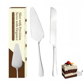 RuiChy ケーキナイフ ケーキサーバー 2点セット ケーキカッティングセット ステンレス ケーキカッター 片面ギア付きで チーズスパチュラ 簡単カット お誕生日 ウェディング パーティー レストラン 家庭用