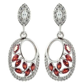 RIZILIA Drop Pierced Earrings with Marquise Cut Gemstones CZ [Red Ruby] in 18K White Gold Plated, Simple Modern Elegance