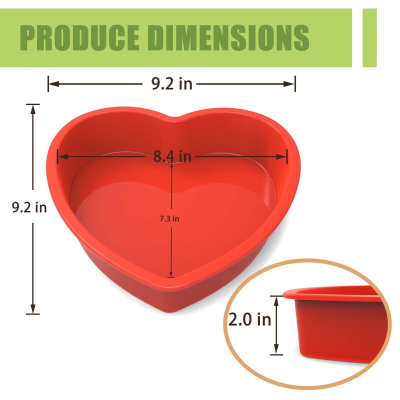 SILIVO Silicone Heart Shaped Cake Pans (2 Pack) - 9