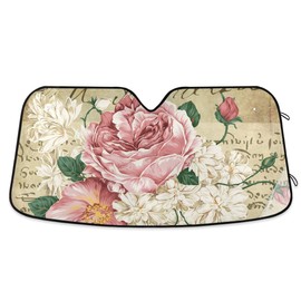 Vintage Rose Floral Car Windshield Sunshade Foldable Reflective Car Window Sun Shade Blocks UV Rays