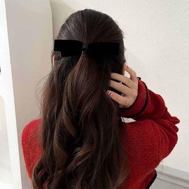 Allereya French Bow Hair Clips Black Hair Bows Ribbon Pins Clips Velvet Bow Hair Clip Satin Bow Knot Hair Clips Decorative Hair Accessories for Women