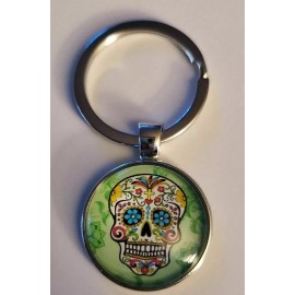 UNIQUE SUGAR SKULL DAY OF THE DEAD KEY CHAIN CABOCHON