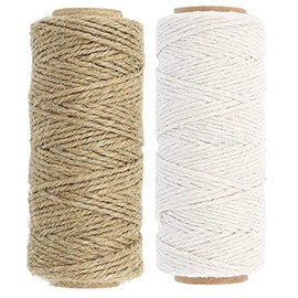MIJOMA Set of 2 Jute Ribbon 40 m and Cotton Cord 60 m Rolled on a Spool, Tie Cord Cord for Packaging, Decorating, Parcel Cord, for Gardening