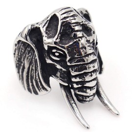 PikaLF Elephant Head Ring for Men, Stainless Steel Boho Ethnic Elephant Rings, Vintage Animal Ring, Jewellery Gift for Men Boys, No
