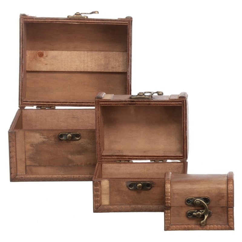 Brandsseller Set of 3 Chest Storage Boxes Decorative Wooden Crates