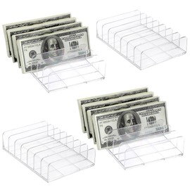 GUSHBIN 4 Packs Cash Organizer Trays File Mail Organizer 7-Section Bill Divider Holder Clear Money Budget Tray Desktop Mail Sorter for Cash Envelopes Sorting Eyeshadow Palette