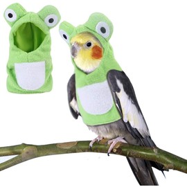 Sun Conure Bird Diaper Flight Suit Frog Shape Hoodie Cosplay Photo Prop for Parrots African Greys Parakeet Cockatiel, Bird Hoodie Small Animals Apparel (S)