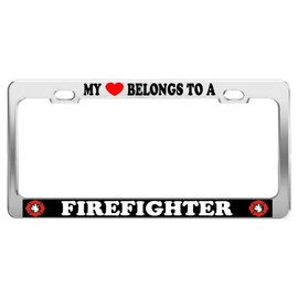 Product Express My Heart Belongs to A Firefighter #4 CAR Accessories TAG License Plate Frame
