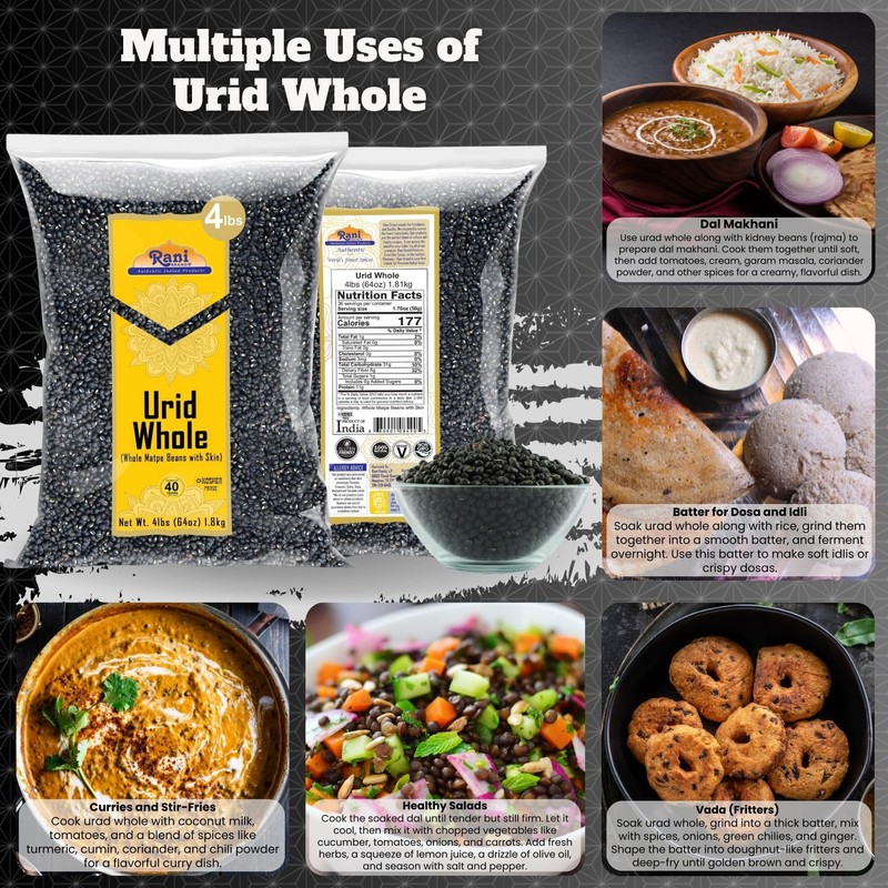 Rani Urid/Urad Whole Black (Matpe Beans with Skin) Indian Lentils