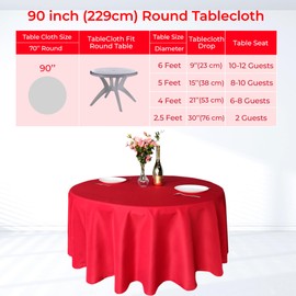 WedDecor 90 Inch. Red Round Christmas tablecloth for Circular Table, Large Durable Waterproof Fabric Christmas Tablecloth for Xmas Dinner Party, Wedding Decoration and Anniversary Events, Pack of 1