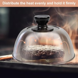 Occupaternm Set of 2 Burger Bell, 16 × 7 cm, Stainless Steel Burger Bell with Viewing Window, Burger Covers Melting Bell, with 20 Oil-Absorbing Paper, for Grill Cheeseburger Steak (Silver)